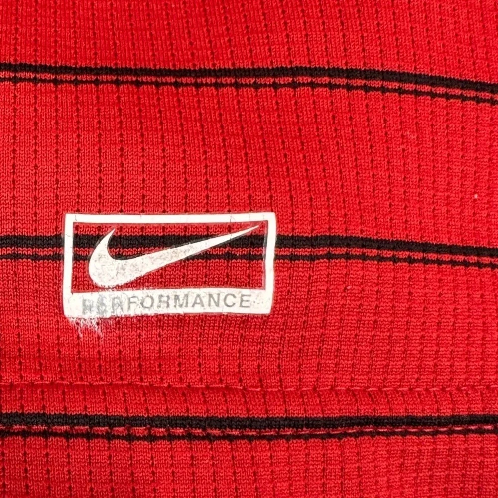 Nike Performance Polo Shirt Mens Large Red Black Striped Golf Rugby Short Sleeve